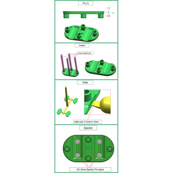 Four Cavities Multi Cavity Injection Mold With Cold Sprue Tunnel Gate