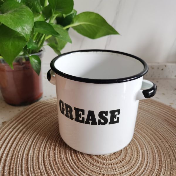 Handmade Ceramic Container Keeper with Strainer Enamel Customized Logo Bacon Fat Can for Grease Drippings Storage