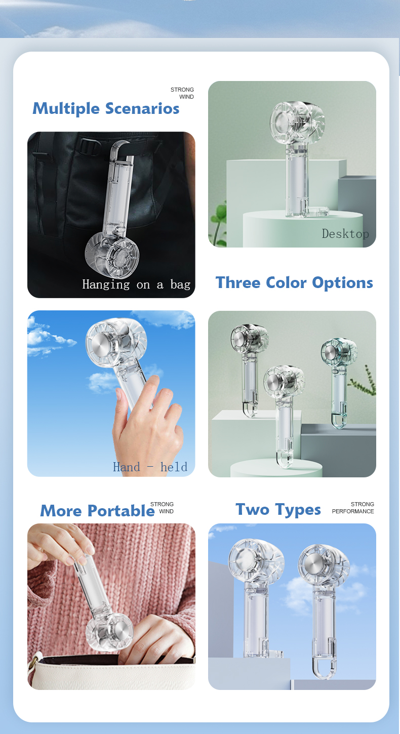 Wholesale Factory Custom Logo 2 Models (Cooling/Regular) Crystal Clear PC Cold Portable Fan with Optional Cooling Function