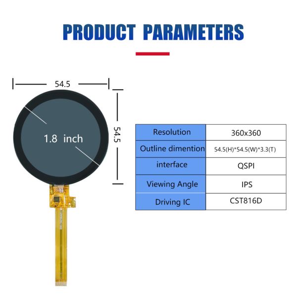 360*360 1.8" QSPI TFT Module with Touch CST816D IC Full View Angle