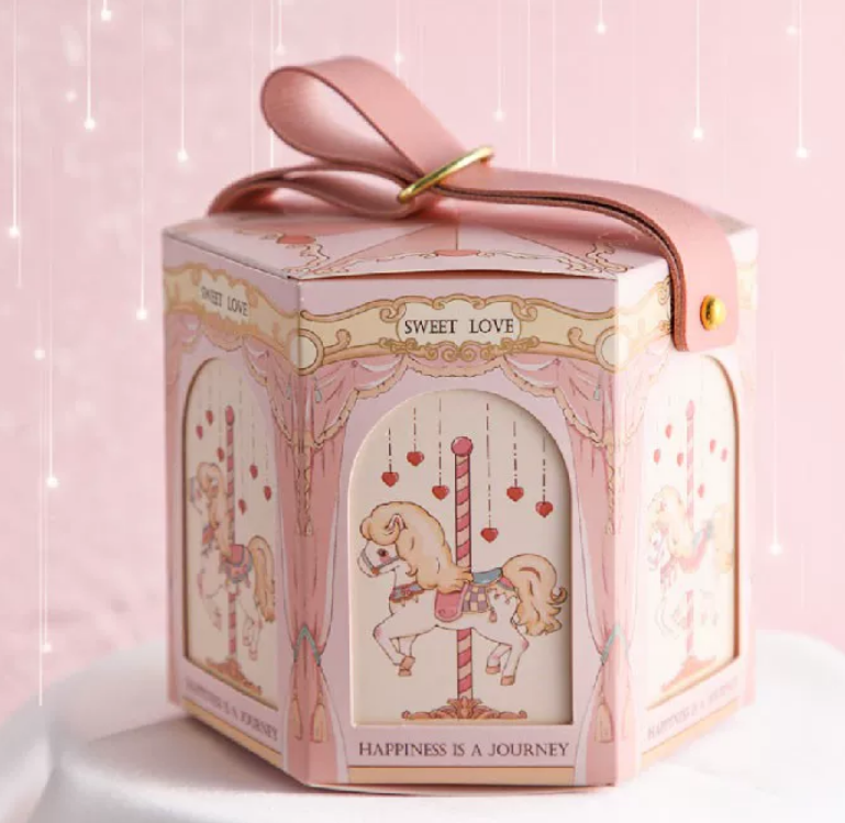 Hexagonal Paper Favor Boxes Strap Handle For Wedding Party Candy