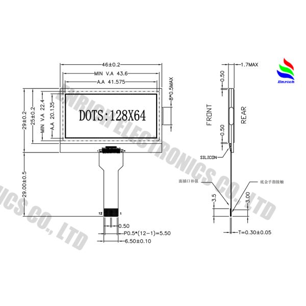 1.9 Inch 128x64 Resolution DFSTN Transflective Dot Matrix LCD Module with COG Technology for Industrial Control