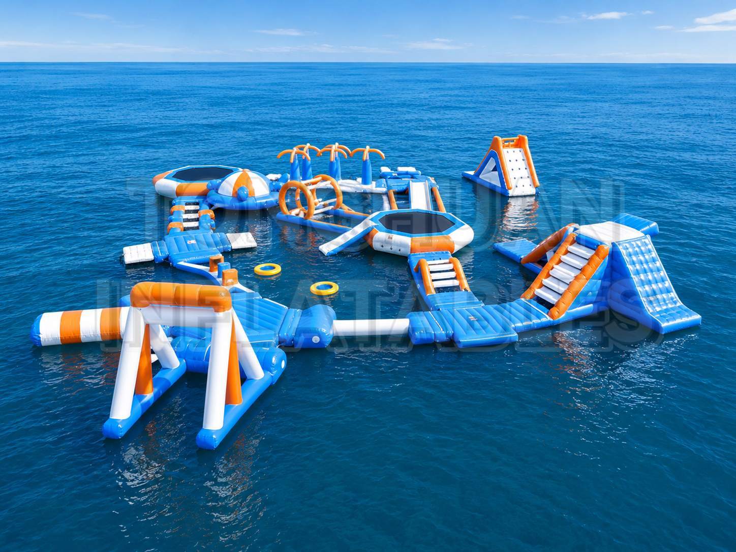 Large Inflatable Ocean Adventure Park with Modular Slides Trampolines Climbing Elements and Activity Zones for Beaches Hotels and Water Recreation
