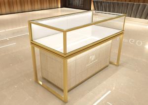 China 3 Color LED Light Golden Jewelry Store Showcases Alloy Display Cabinet on sale