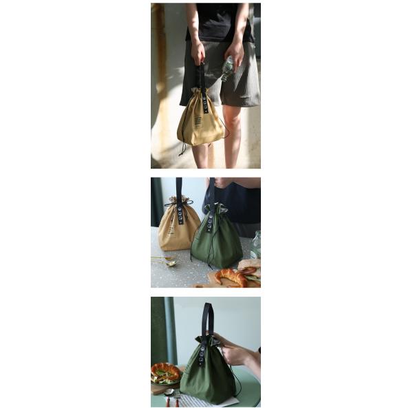 Customized Insulated Bento Bag Wide Opening Canvas Drawstring Lunch Bag