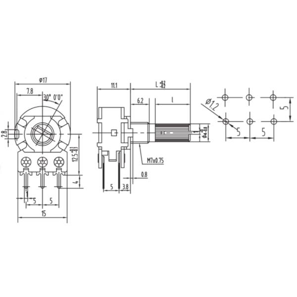Vertical Type Carbon Composition Potentiometer 16mm WH148-1B Dual Unit