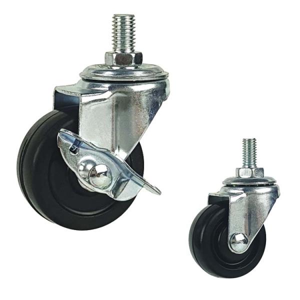 40kg Loading 2.5inch Rubber Light Duty Casters With Side Brake