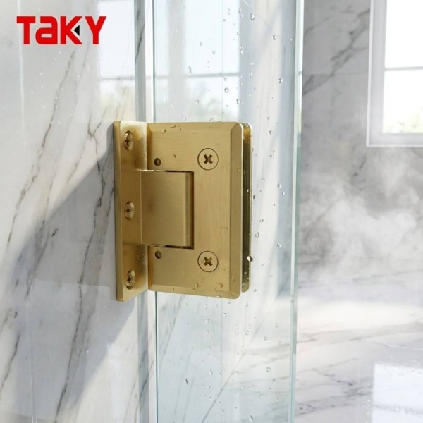 Heavy Duty Solid Shower Hinge 90 Degree Frameless Glass Door Hinge Luxury Brushed Gold Bathroom Glass Clamp
