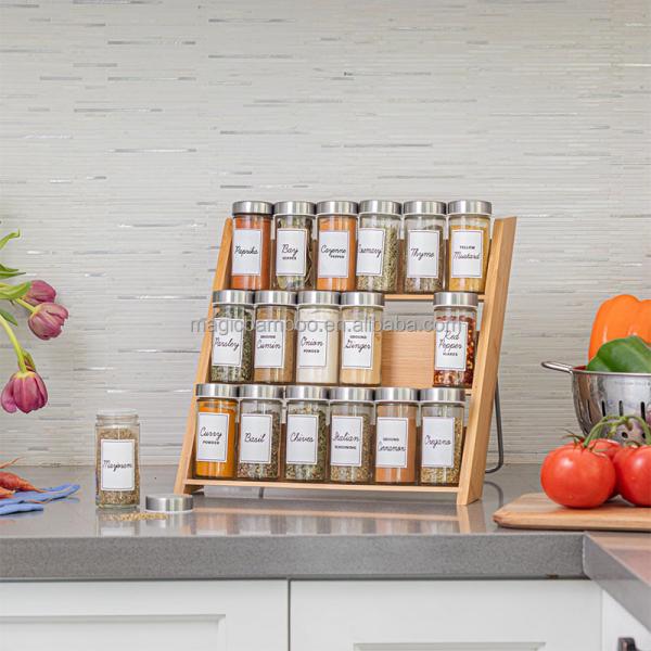 18 Jar Bamboo Spice Organizer Space-Saving Solution for Countertop and Kitchen Drawer