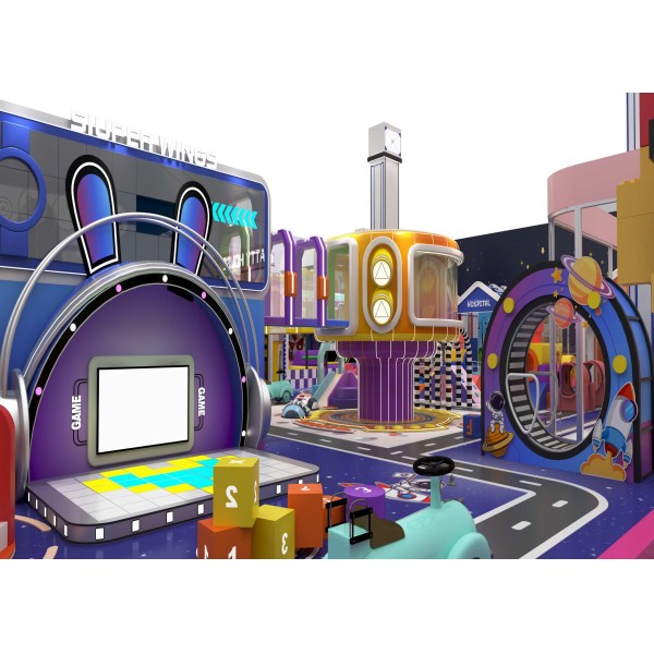 Interstellar Space Theme Indoor Playground with Multi Level Obstacle Course Digital Interactive