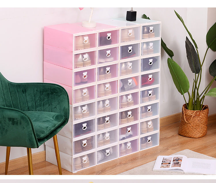 Dustproof Drop Front Plastic Shoe Boxes Transparent Pull Out Organizer Durable Storage Space Saver for Dorms