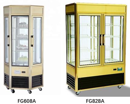 Single Temperature Refrigerated Cake Display Cabinets 308L Four - Sides Tempered Glass Aluminium Frame