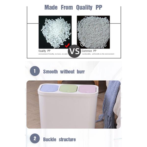 Rectangular Plastic Trash Can With 3 Compartments BROFLY Sorting Garbage Bin