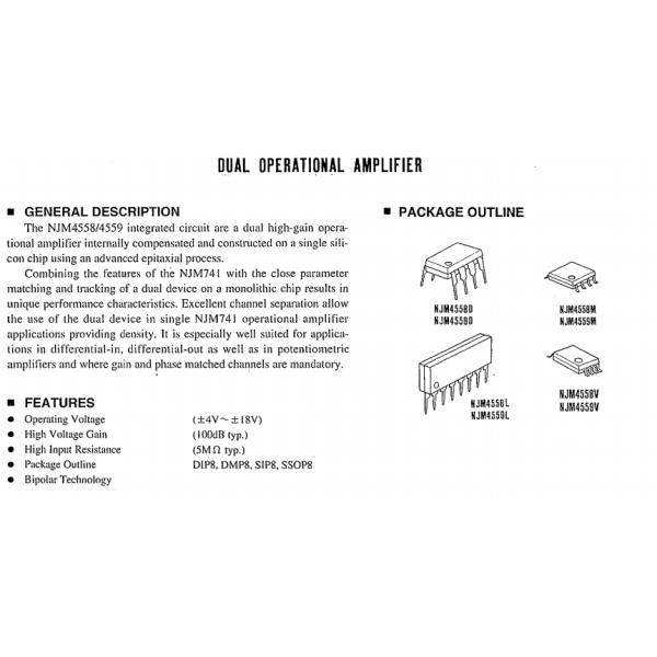 NJM4558D DUAL OPERATIONAL AMPLIFIER amplifier ic chip common integrated circuits
