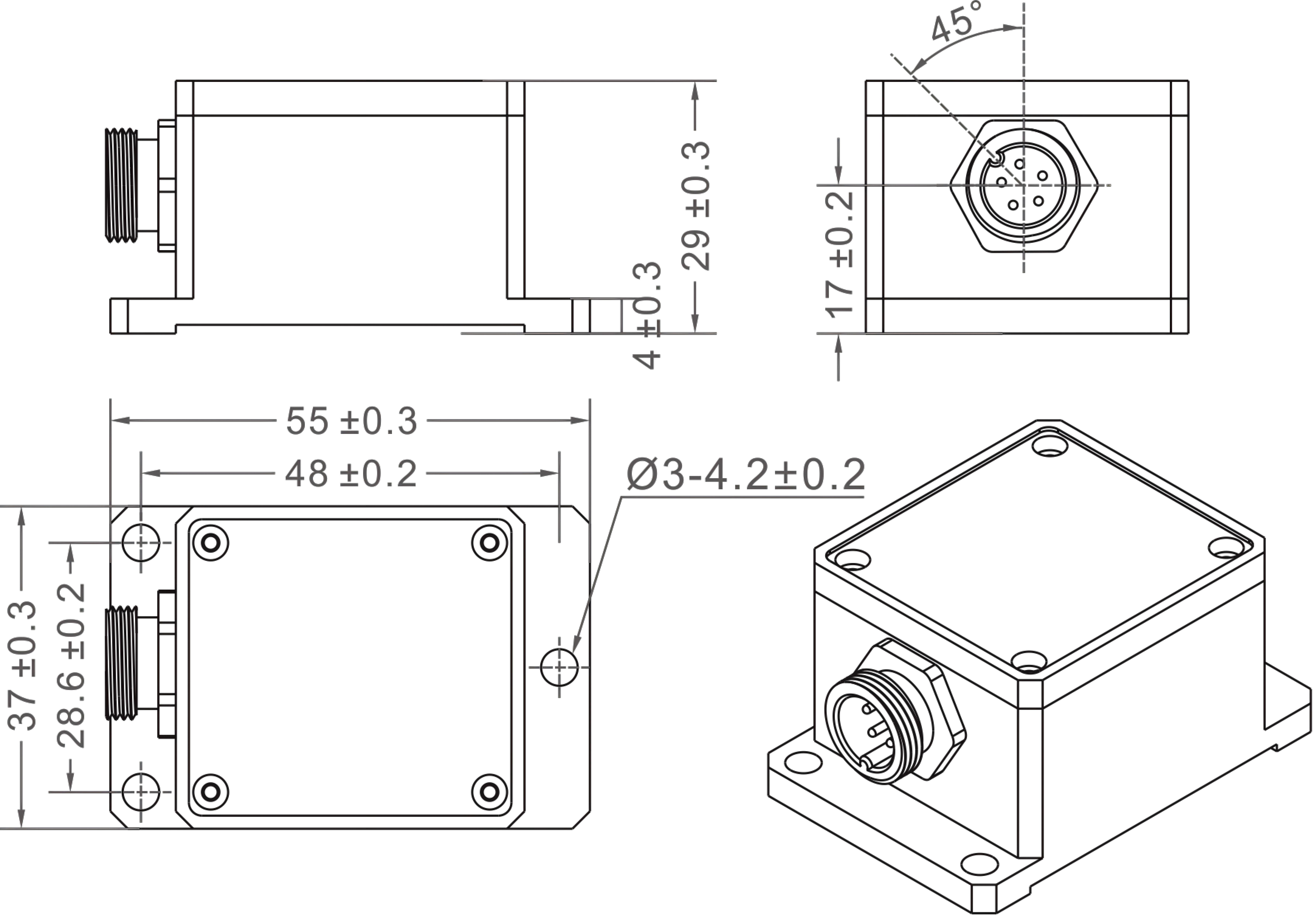NTS3 Current Output Tilt Sensor Inclinometer Shock Vibration Resistant