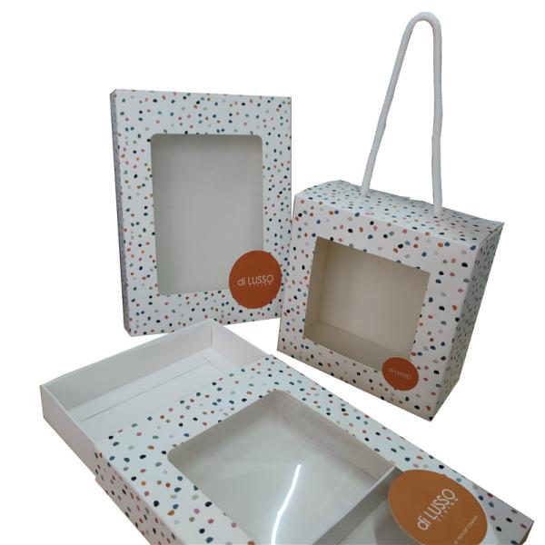350 Gram Coated Paper Reverse Tuck Folding Collapsible Window Wallet Packaging Box with Rope Handle