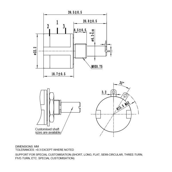 BOCHEN 534 5k Pd2310 Wirewound Potentiometer