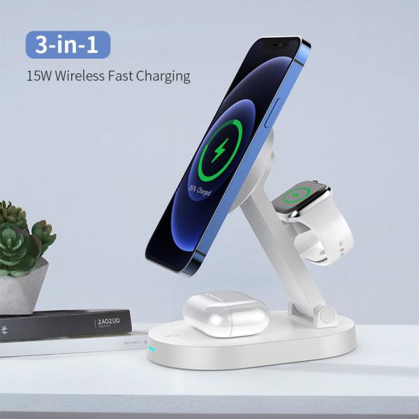 Folding Magnetic 15W Multi Function Wireless Charger For Apple Watch