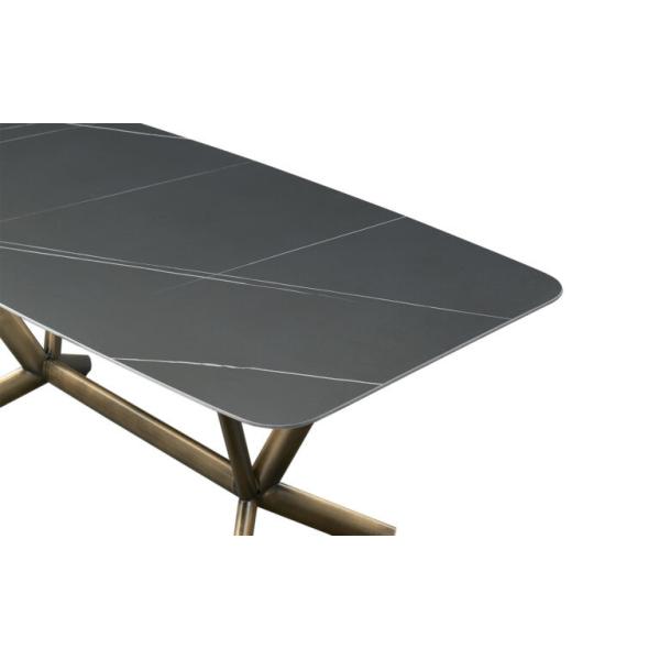 Rectangular Stainless Steel Marble Dinning Table Metal Leg Kitchen Dining Table Set