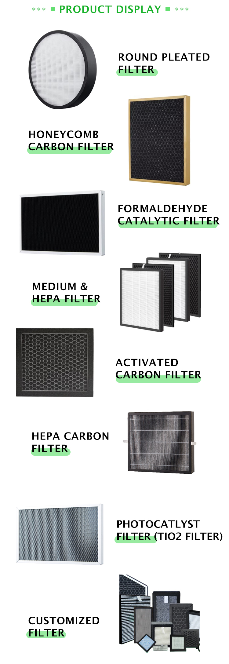 Customized Size HEPA Filter with 99.97% Efficiency and Anti-bacterial Function for Air Purifiers