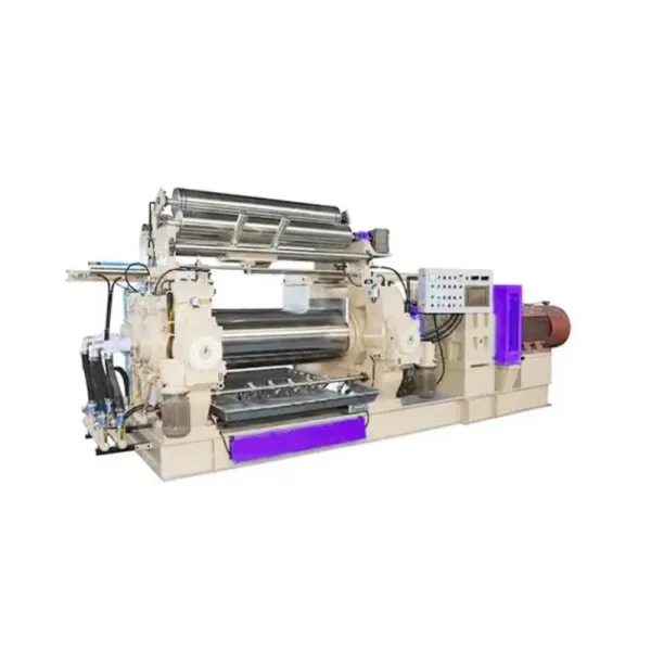 Internal view of open mixing mill showing roller mechanism