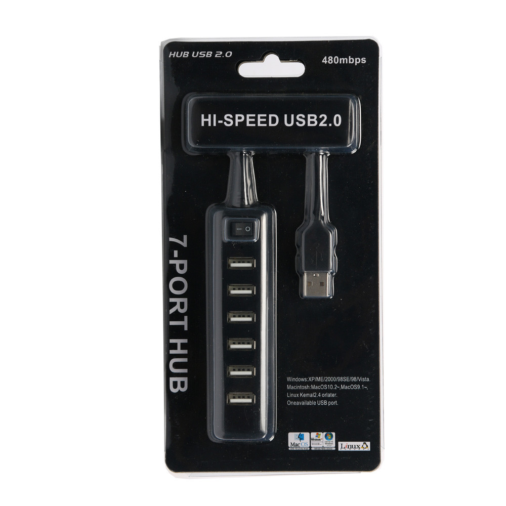 Black White Computer 7 Port ABS Plastic USB 2.0 Hub