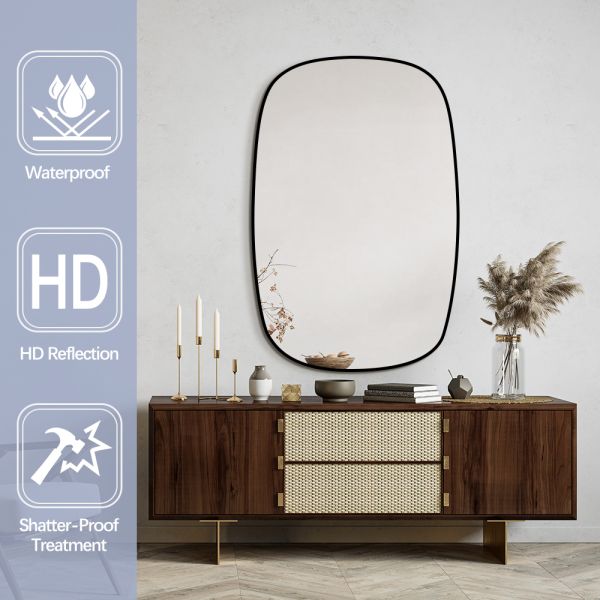 HD Silver Framed Bathroom Mirror , Wall Mounted Irregular Bathroom Mirror With Aluminium Frame