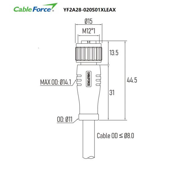 Sensor Actuator M12 Sensor Cable A Coded Female 8 Pin 2m Shielded Ip67
