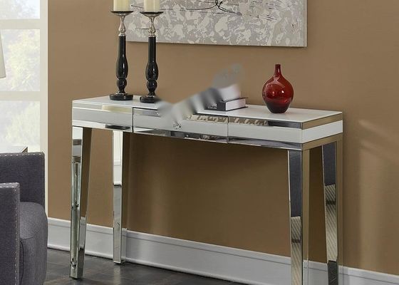 Mirrored Side Table White GL featuring glass top and silver mirror finish with one drawer