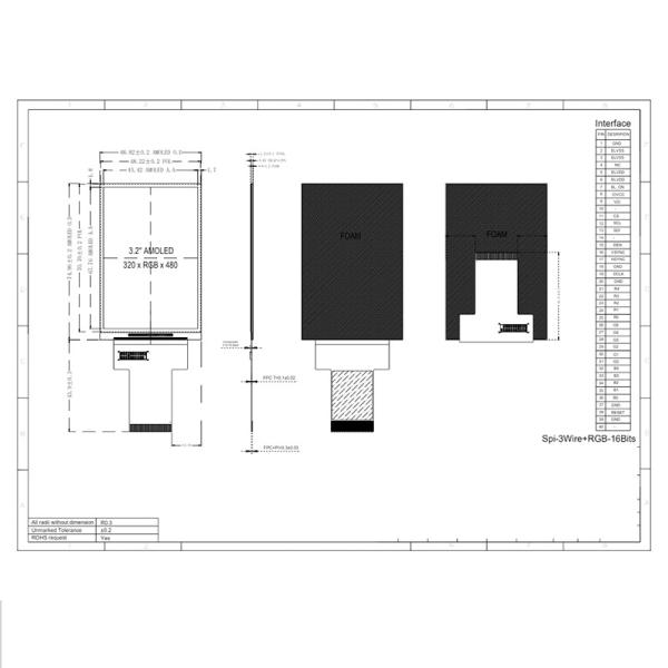3.2 Inch AMOLED display module 320X480 Dots SPI/RGB Interface 350c/d brightness