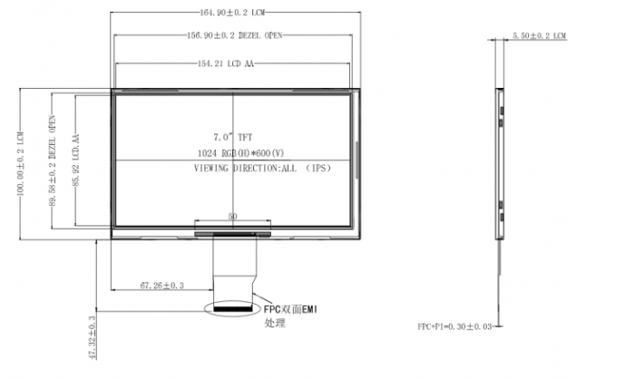 7-Inch IPS High Brightness 1024*600 Dots RGB Interface With CTP TFT LCD Display