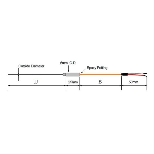 CE Thermocouple RTD Type J With Kapton Insulated Cable For Plastic Industry