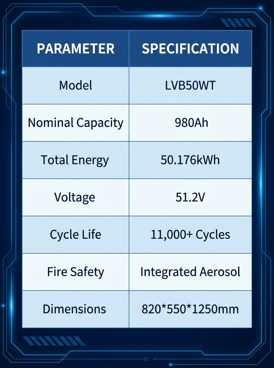 50kWh 980Ah Split Stackable LiFePO4 Battery with Intelligent BMS for Residential and Commercial Energy Storage System