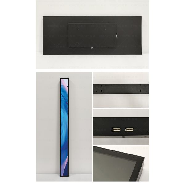 Customized 27inch Stretched Bar LCD Digital Signage FHD Animation Text Elevator Airport Subway Shopping Mall Retail Store