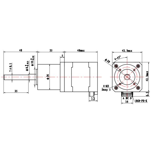 NEMA 17 Geared Stepper Motor dimensional diagram