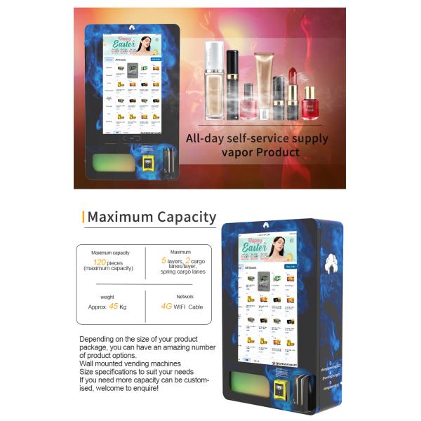 Interactive Wall Mount Touch Screen Smart Hotel Vending Machine Cashless Payment System Coin Credit Card Token QR Code SDK