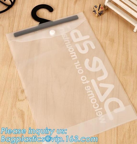 Plastic hanger bag poly bags with hanger,zipper top sealing and button closure PVC clear plastic hair extensions storage