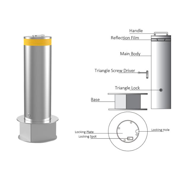 Detachable movable automatic rising bollard installation and design details