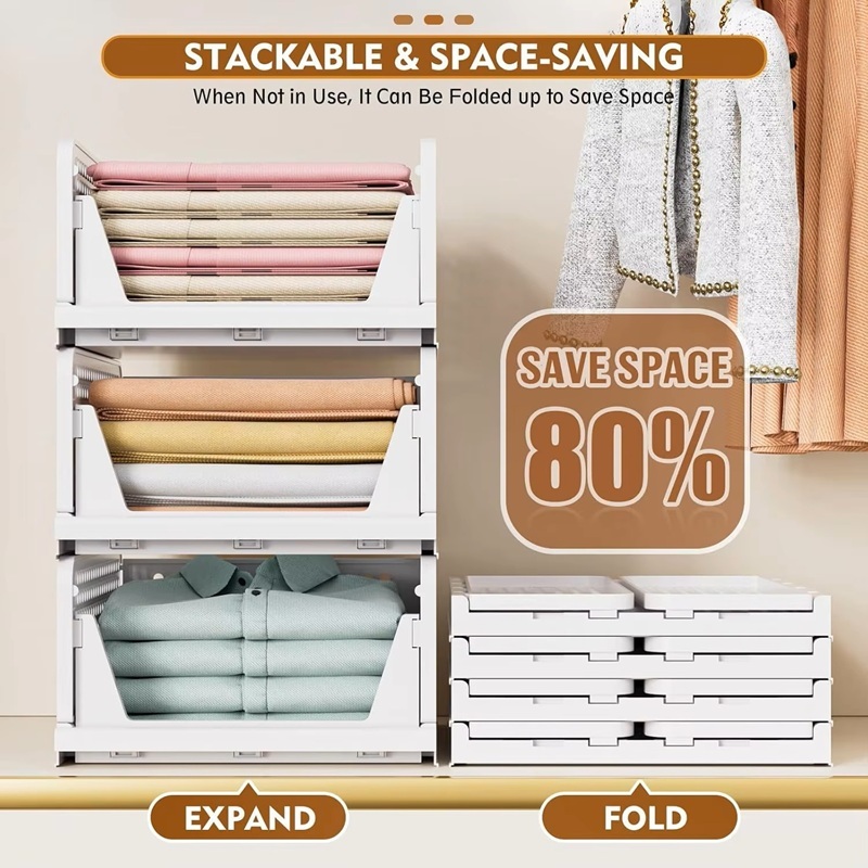 Foldable Stackable Closet Organizer and Storage Bins Plastic Storage Basket