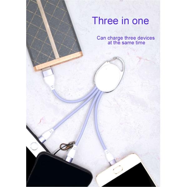 Portable 17cm 3 in 1 keyring charging cable USB 2.0 TPE Copper