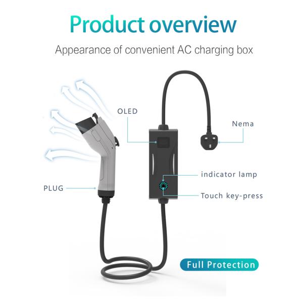 Adjustable Portable EV Charging Cable Type 2 Ev Charger 16A 3.3kW