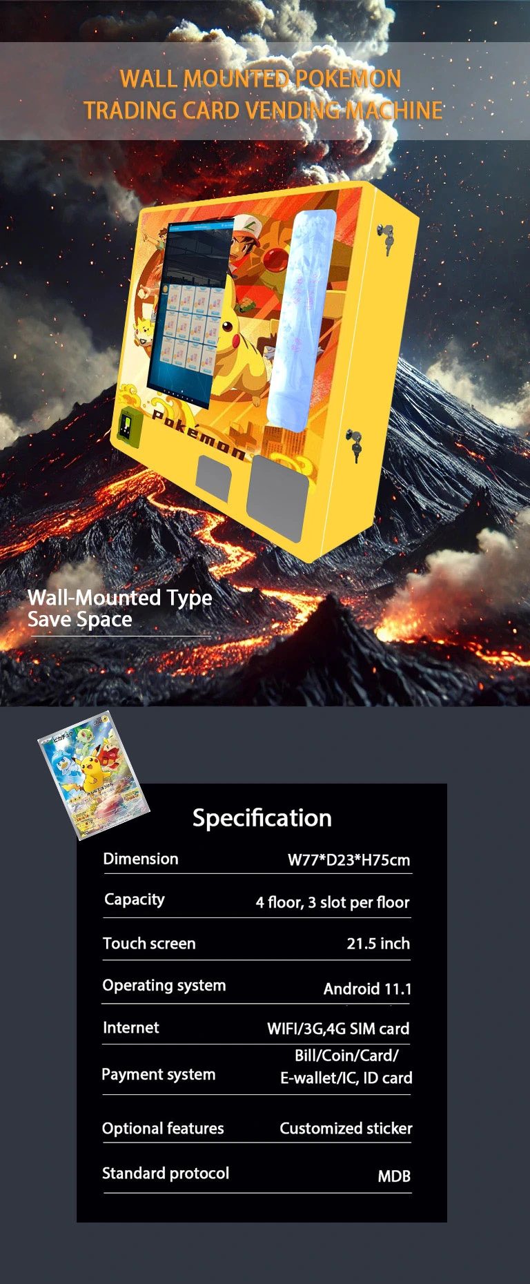 Mini Wall-mounted Pokemon TCG Vending Machine With Card Reader Custom Stickers