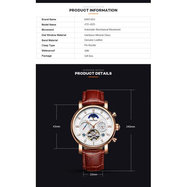 Automatic Mechanical Watch Leather Moon Phase With Diamond Crystal Mechanical Watch For Men