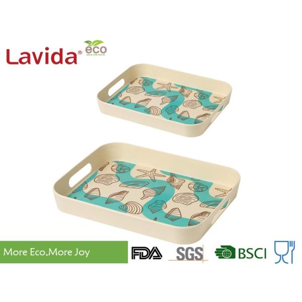 Cheap Non-fragile Durable Eco-friendly Fresh Ocean Sea shell Bamboo fiber Tray 2-PC Set FDA LFGB Pass Melamine Tray Set