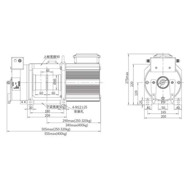 320~400kg Load Gearless Motor For Elevator And DC110V Brake Voltage