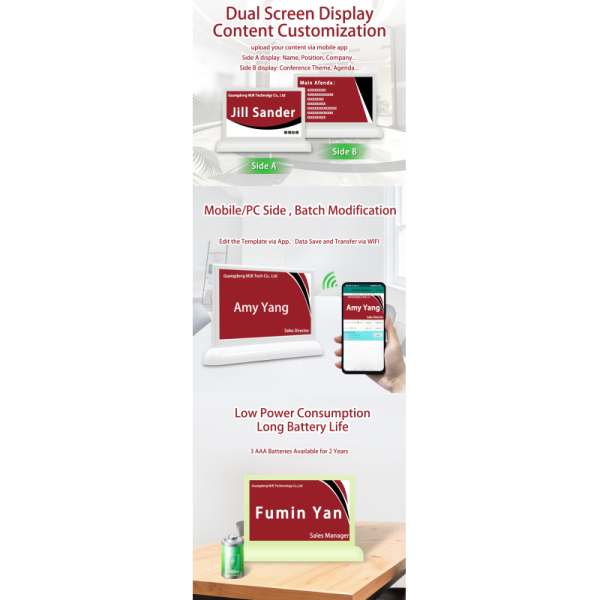 MJK 7.5 Inch Smart Wireless E-Ink Double Sided Table Card Nameplate for Conference Meetings Service Equipment