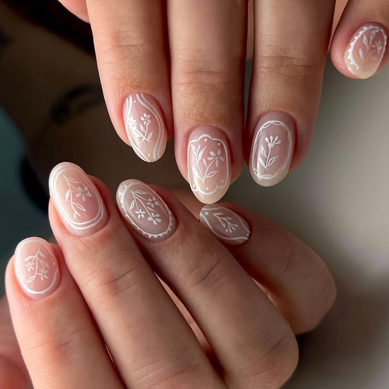 Medium Pattern Press On Nails 24Pcs Short False Nails FDA Approval