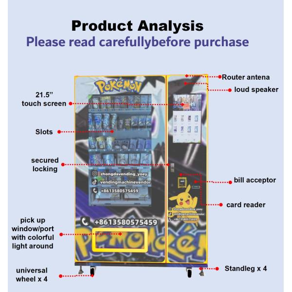 21.5'' Touch Screen Vending Machine for Trading Cards with Elevator Support with Canadian Bill and Coin and Credit Card
