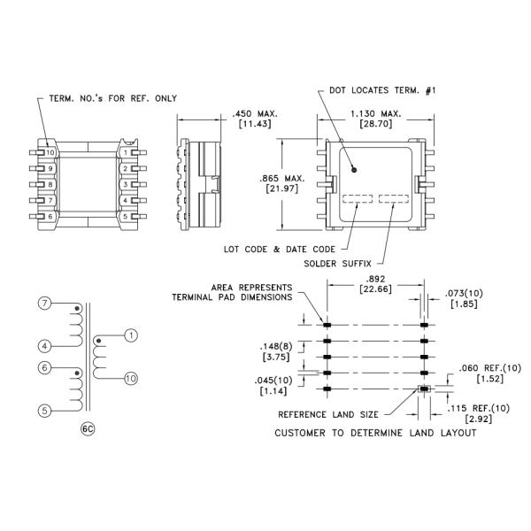EFD20 Surface Mount SMPS Flyback Transformer For Power Supply 750032052