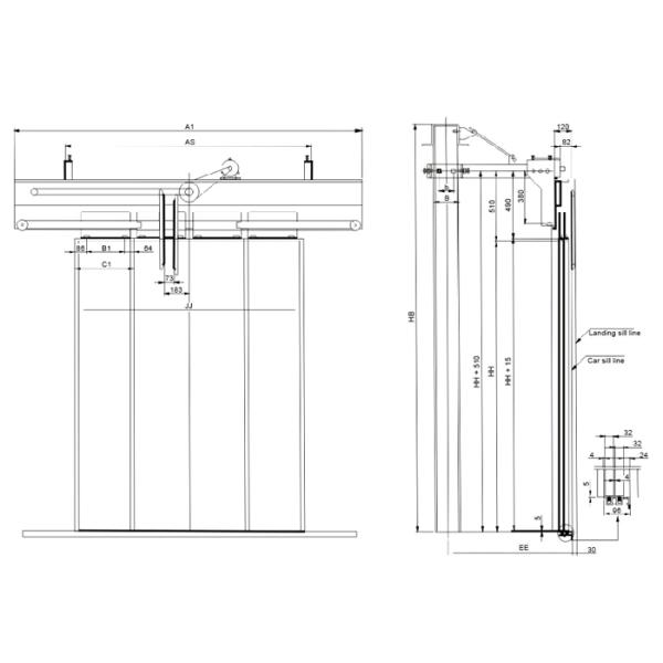 4 Panels Center Opening VVVF Door Operator / 220v - 250v Lift Door Operator